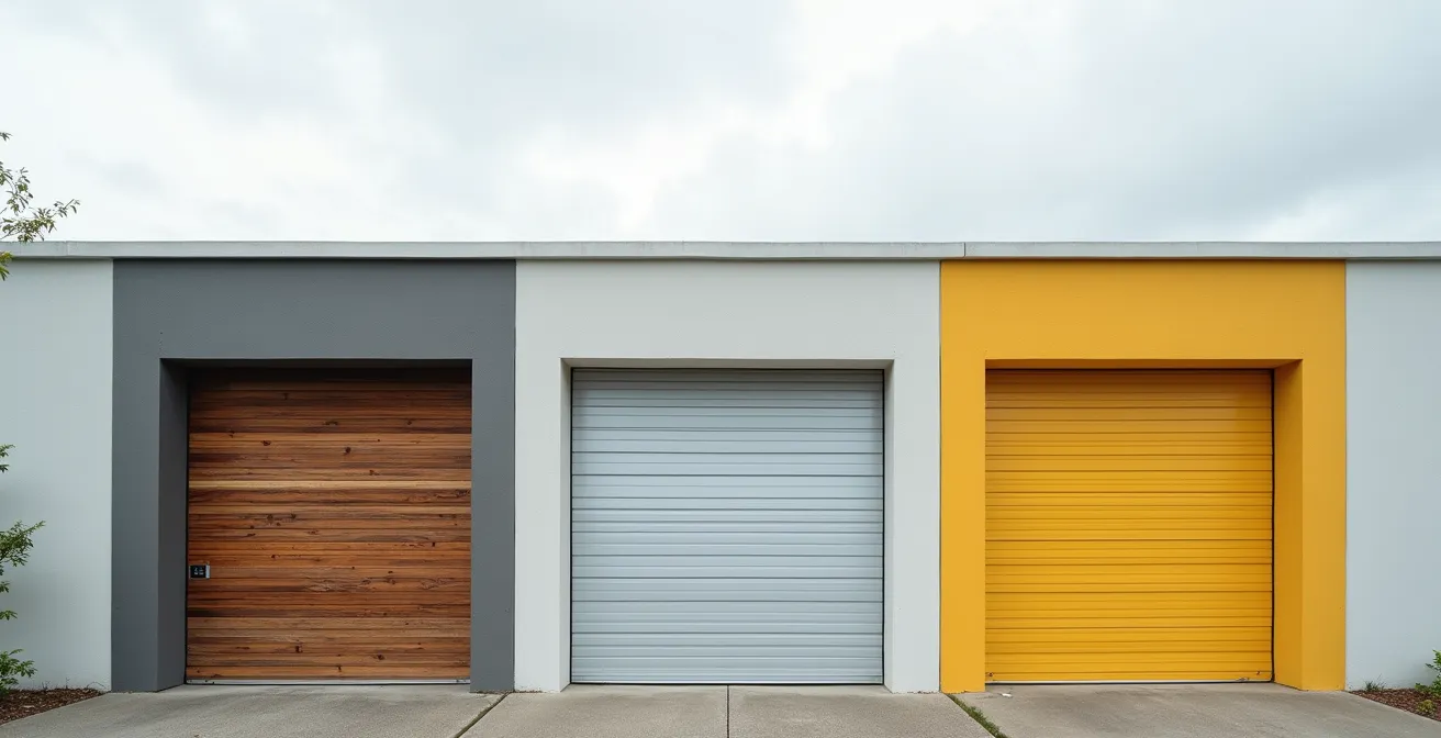 Façade montrant différents types de volets côte à côté