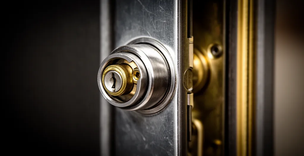 Détail technique d'une serrure certifiée A2P avec ses éléments de sécurité visibles