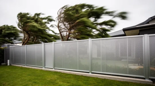 Clôture en aluminium moderne résistant aux vents violents dans un jardin contemporain