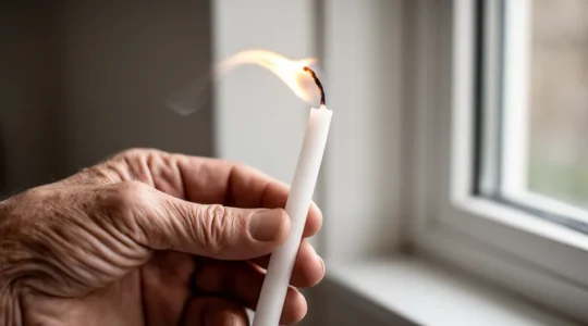 Test de détection des fuites d'air autour d'une fenêtre avec la flamme d'une bougie vacillante