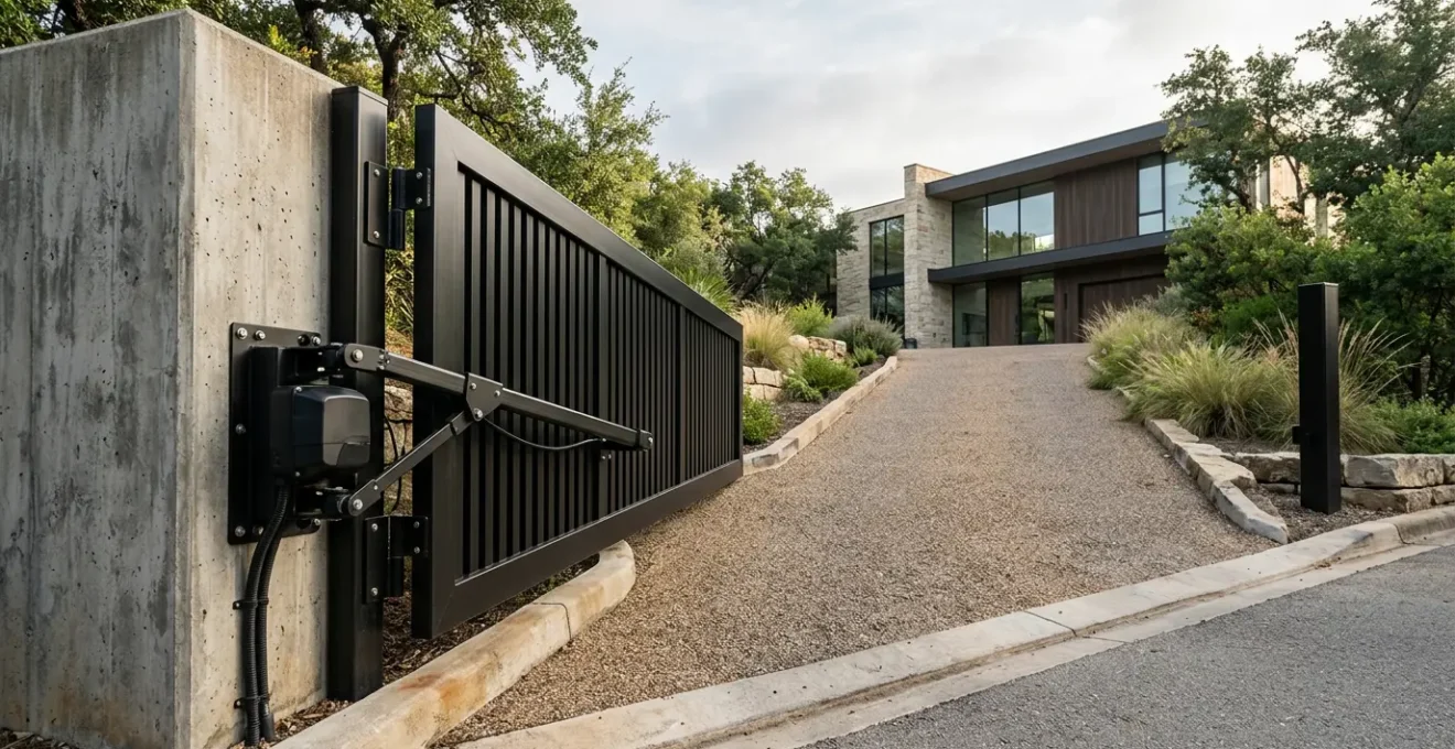 Installation d'un portail battant sur un terrain en pente avec gonds releveurs et système de motorisation adapté