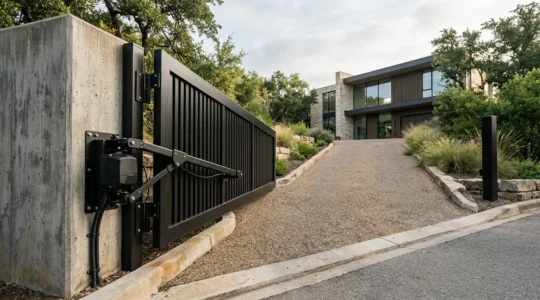 Installation d'un portail battant sur un terrain en pente avec gonds releveurs et système de motorisation adapté