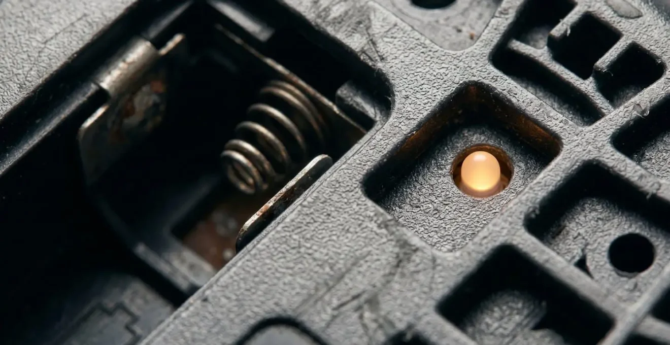 Gros plan sur un indicateur LED de batterie faible sur un détecteur d'alarme