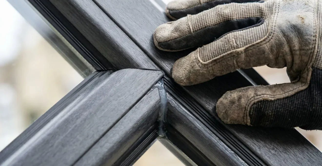 Gros plan sur une main inspectant les détails d'une fenêtre neuve