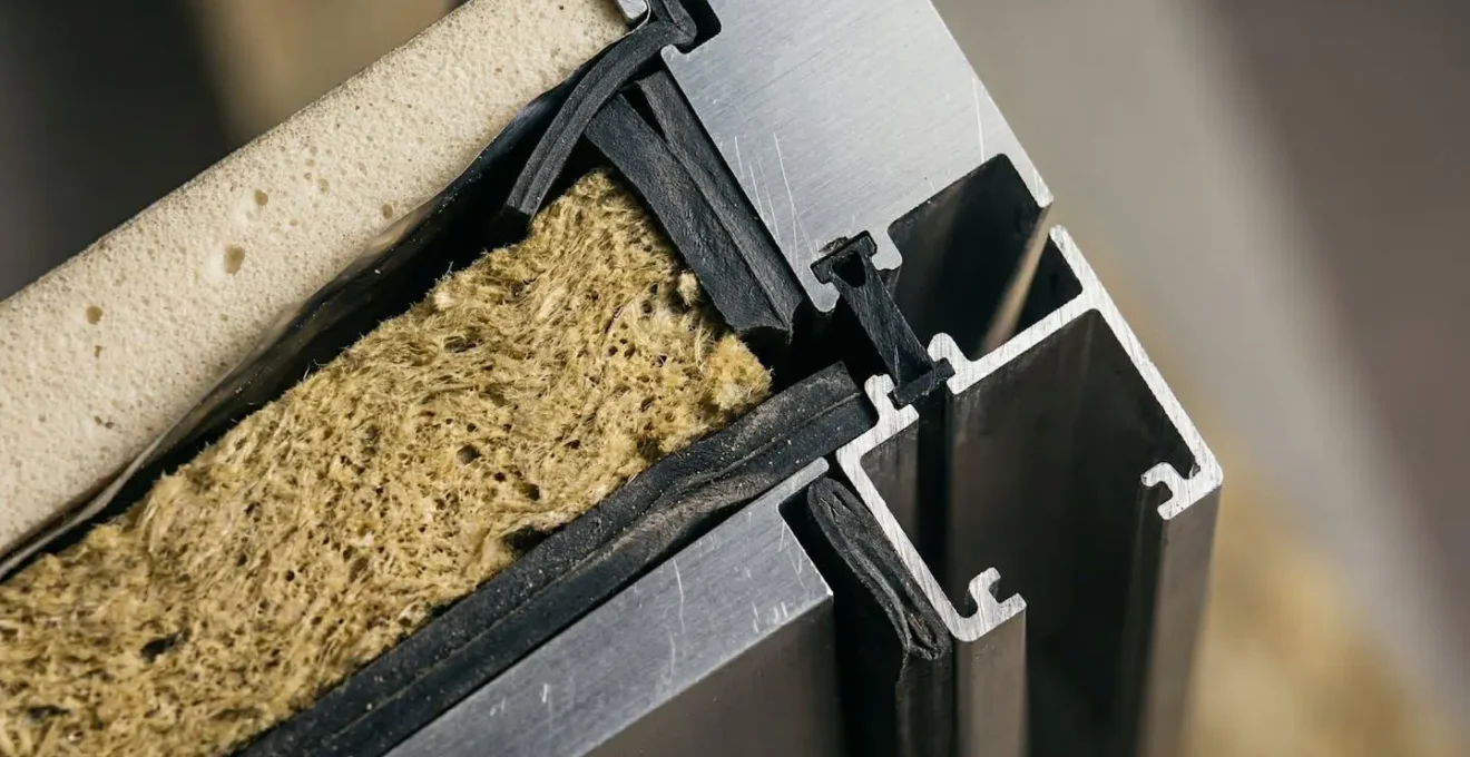 Coupe technique d'un caisson BSO intégré dans une isolation thermique par l'extérieur