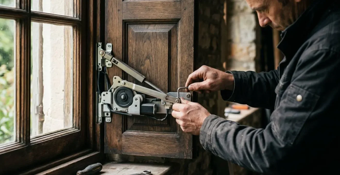 Installation d'un système de motorisation sur volets battants en bois massif au rez-de-chaussée